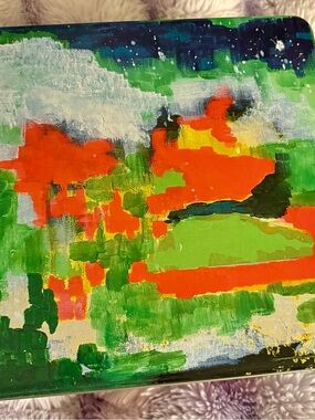 Lush Abstract Canvas Art in Green, Orange, Yellow and Blue